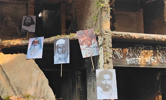 ধানমণ্ডি ৩২-এ টাঙানো হলো মওলানা ভাসানী, ওসমান হাদির ছবি